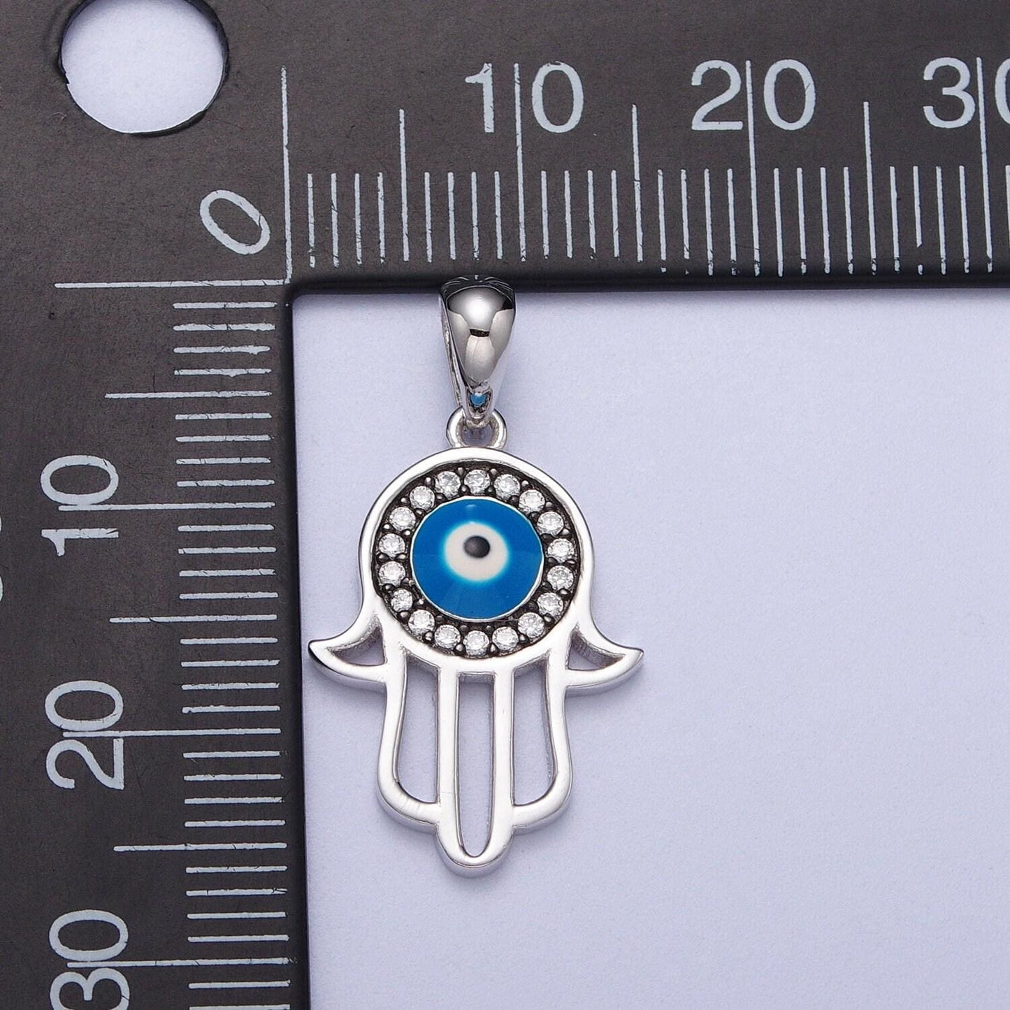 S925 sterling silver hamsa hand charm micro pave charm , hand of fatima evil eye jewelry pendant charm for religious jewelry supply sl-406