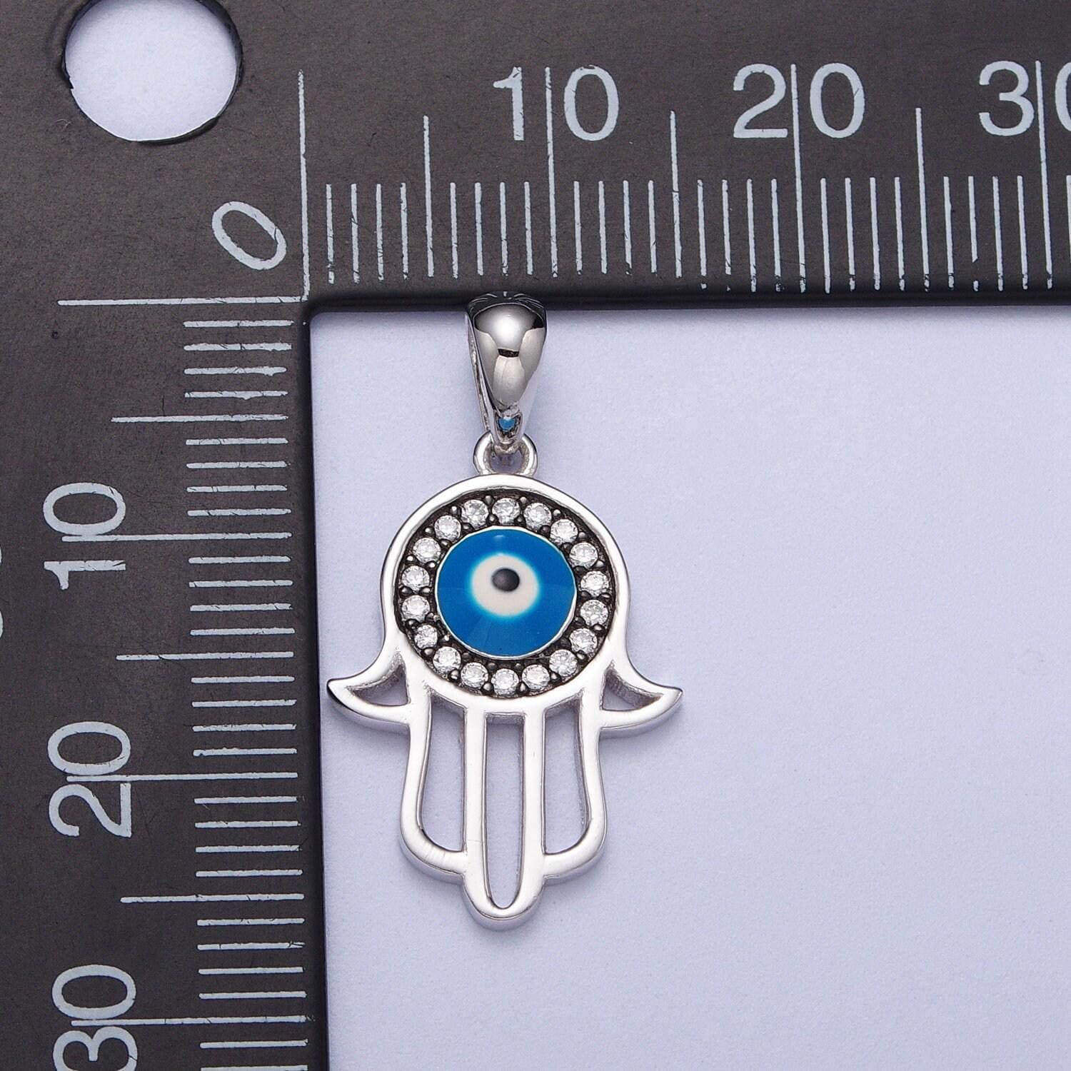 S925 sterling silver hamsa hand charm micro pave charm , hand of fatima evil eye jewelry pendant charm for religious jewelry supply sl-406