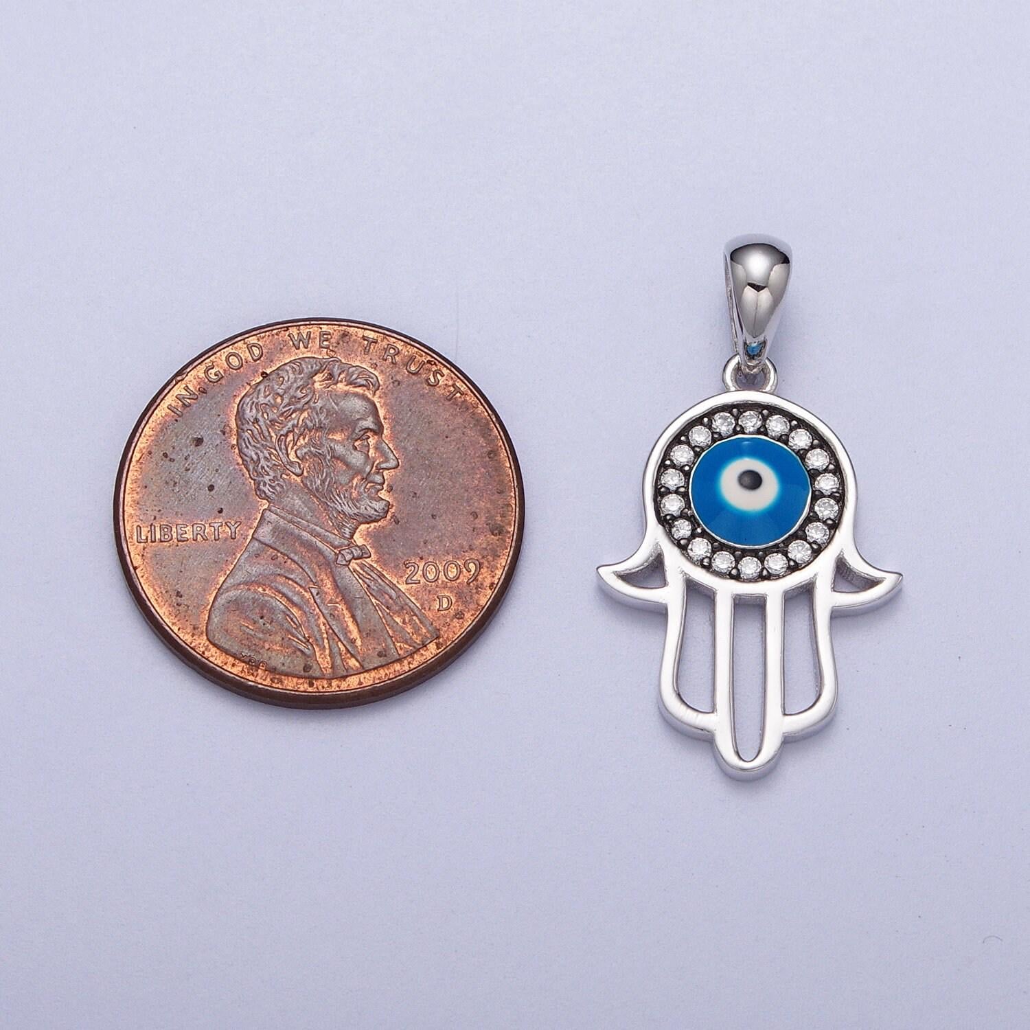 S925 sterling silver hamsa hand charm micro pave charm , hand of fatima evil eye jewelry pendant charm for religious jewelry supply sl-406