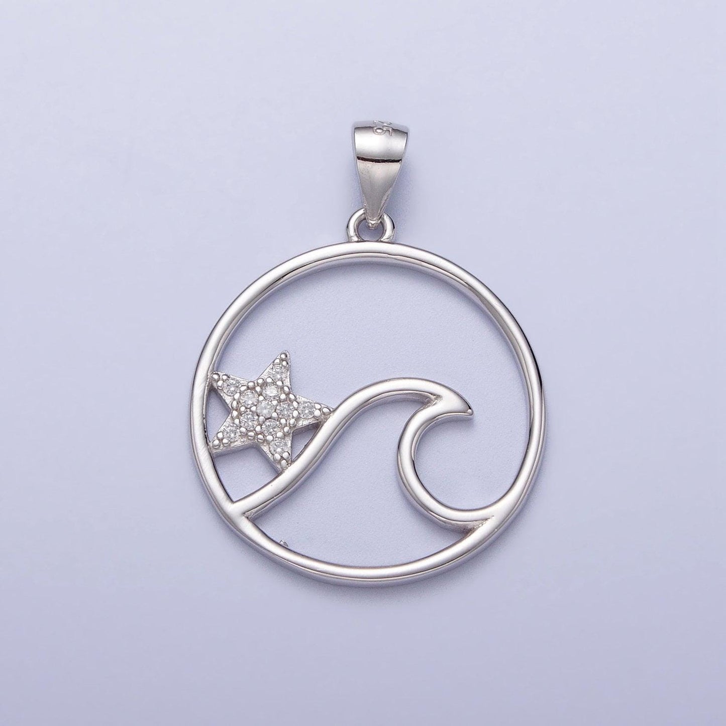 Ocean themed aquamarine starfish wave sterling silver s925 charm for necklace bracelet women cuff bracelet sl-404