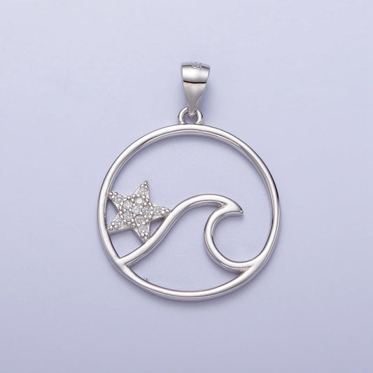 Ocean themed aquamarine starfish wave sterling silver s925 charm for necklace bracelet women cuff bracelet sl-404