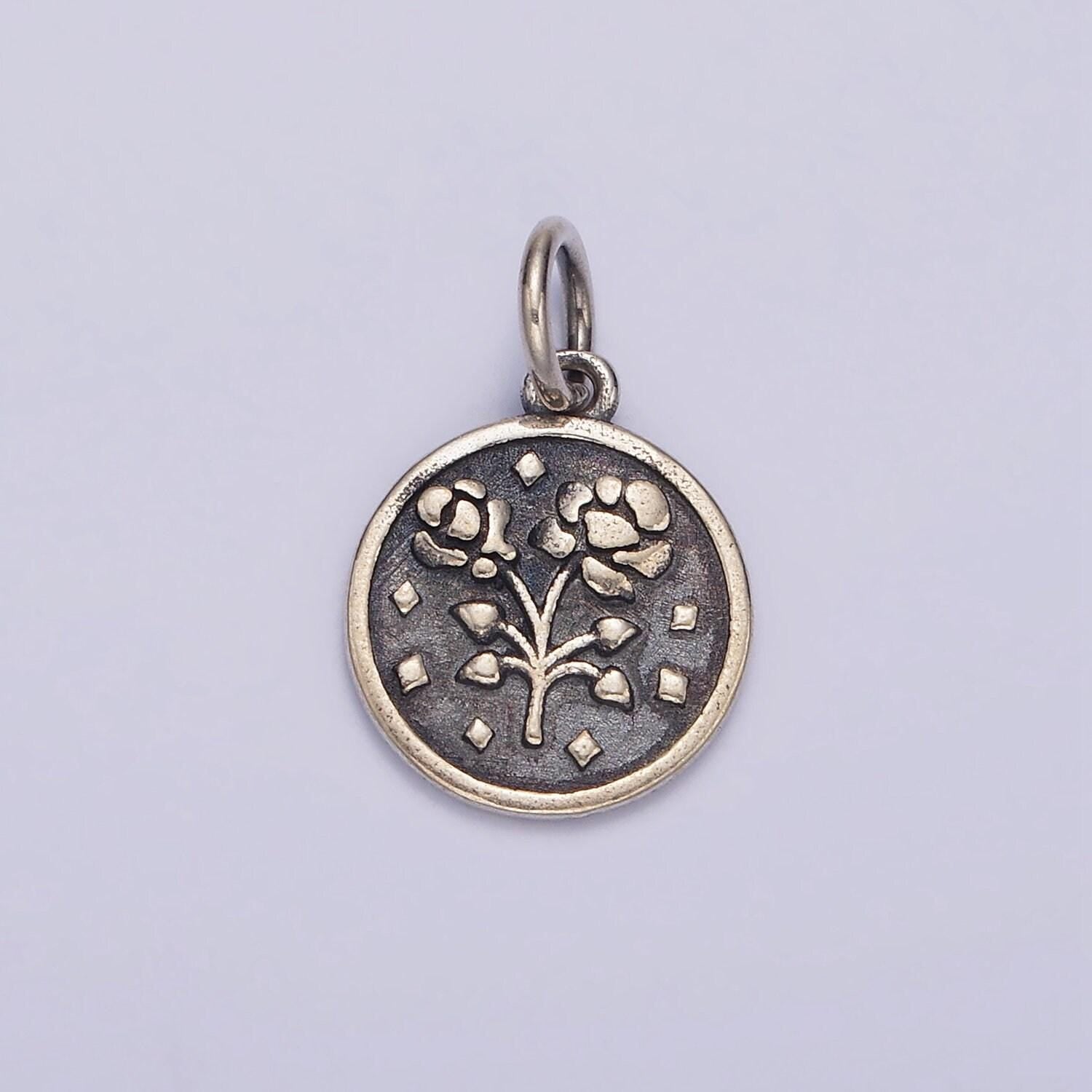 S925 sterling silver cotton blossom flower charm silver coin pendant small floral charm bracelet sl-367