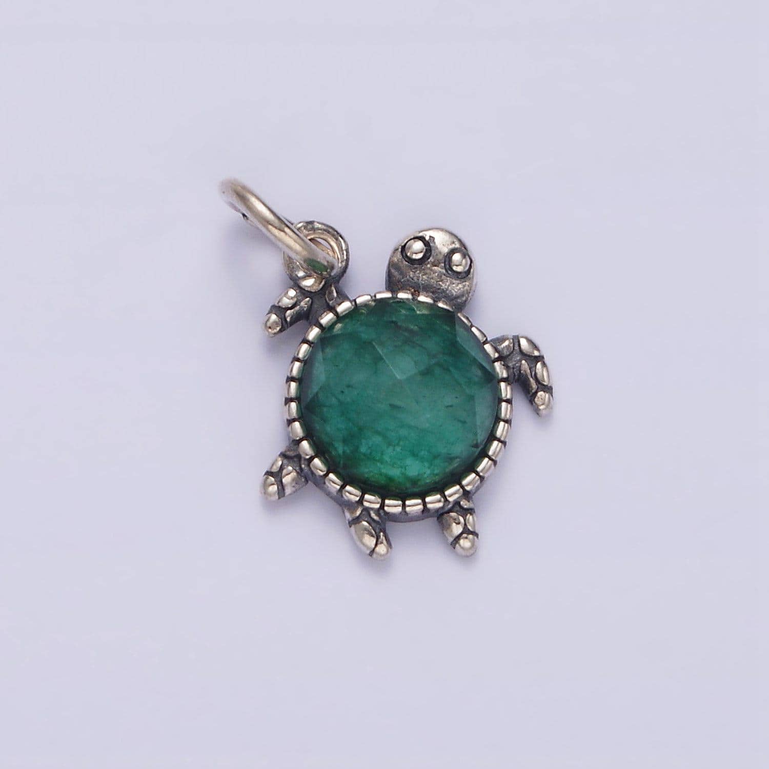 S925 sterling silver round green multifaceted cz turtle shell animal charm | sl-353