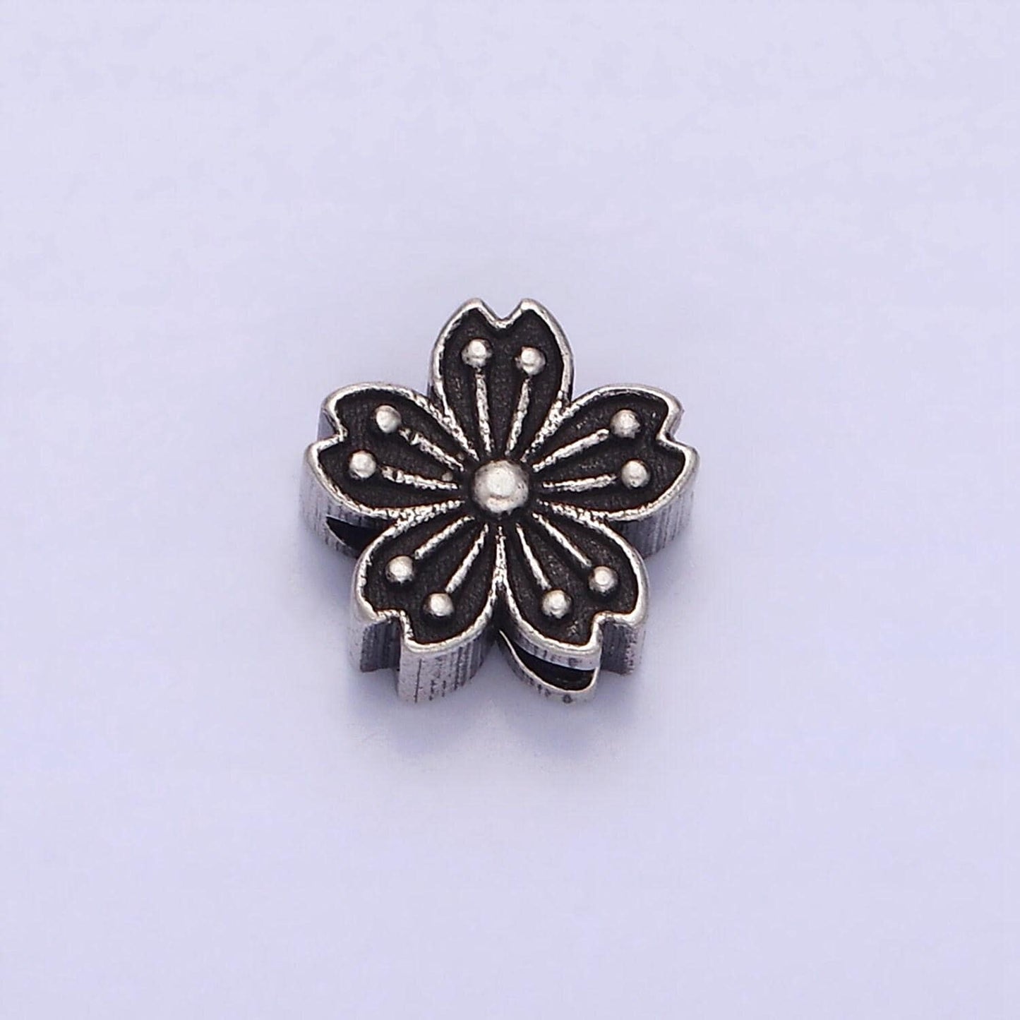 Sterling silver s925 7.5mm flower lined dotted mixed metal bead | sl-346