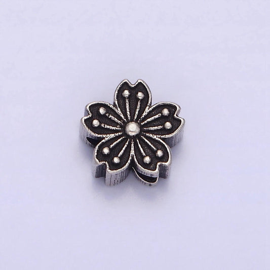Sterling silver s925 7.5mm flower lined dotted mixed metal bead | sl-346