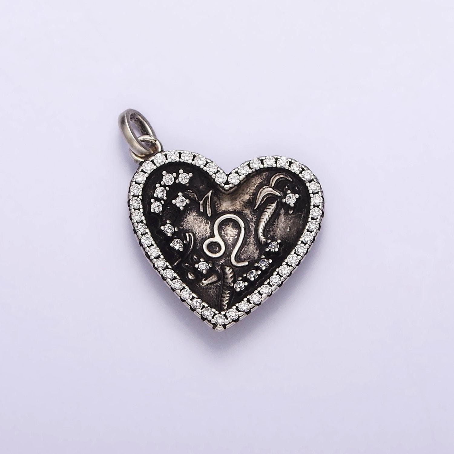 S925 sterling silver leo zodiac clear micro paved cz heart charm | sl-338