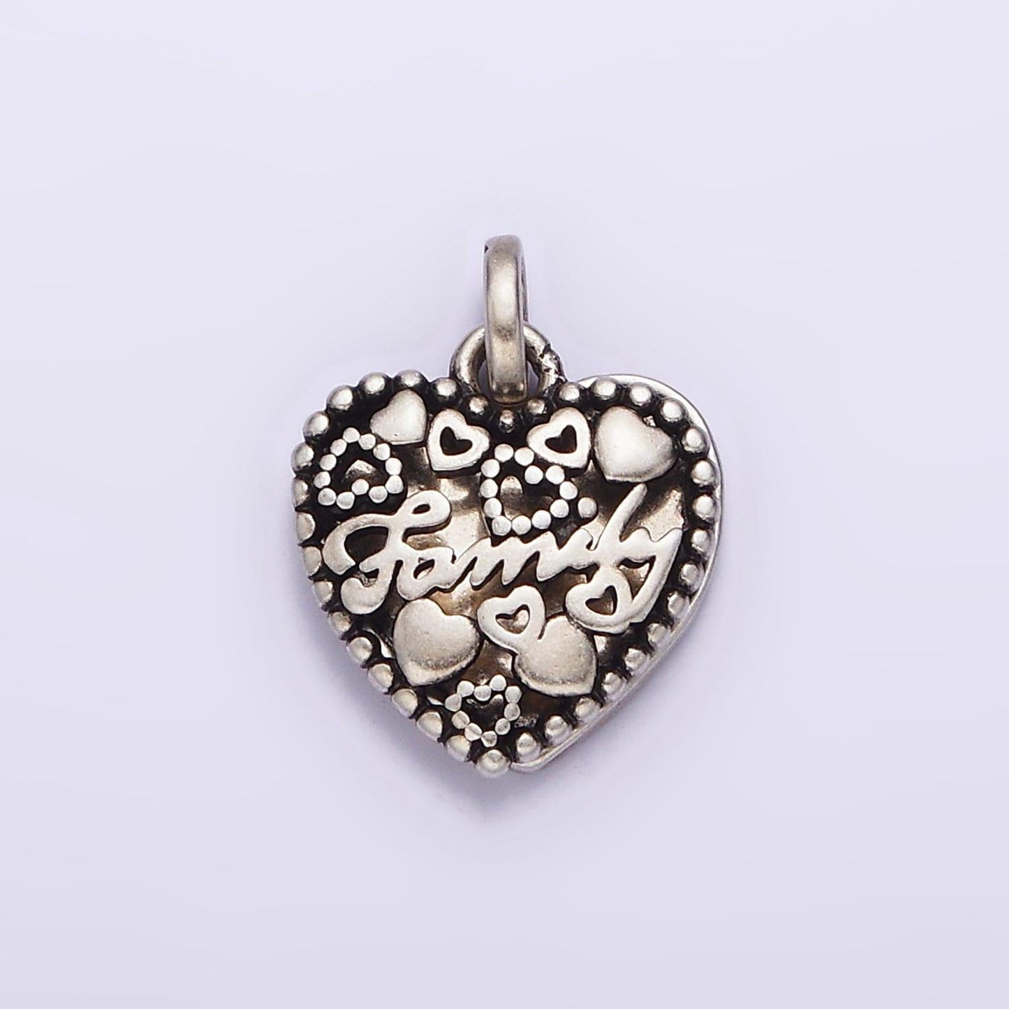 Sterling silver s925 "family" cursive script double open heart pendant | sl-329