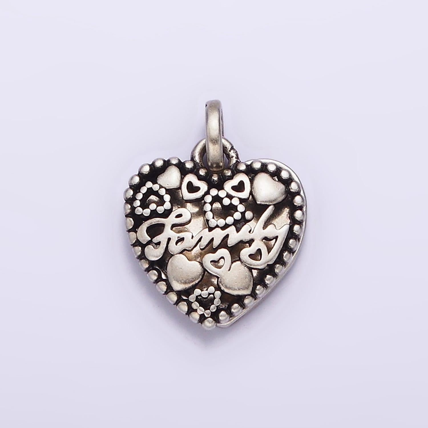 Sterling silver s925 "family" cursive script double open heart pendant | sl-329
