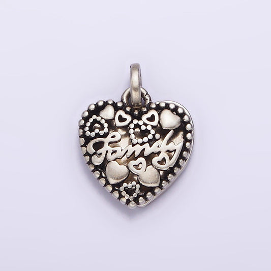 Sterling silver s925 "family" cursive script double open heart pendant | sl-329