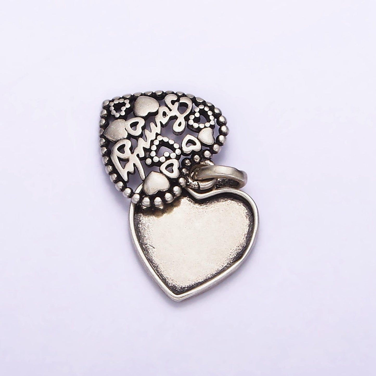 Sterling silver s925 "family" cursive script double open heart pendant | sl-329