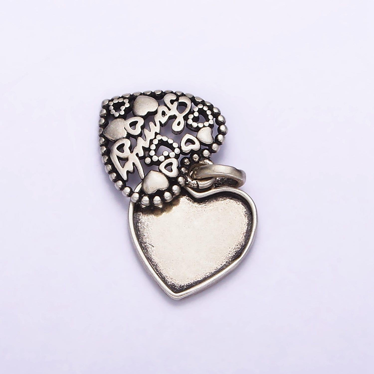 Sterling silver s925 "family" cursive script double open heart pendant | sl-329