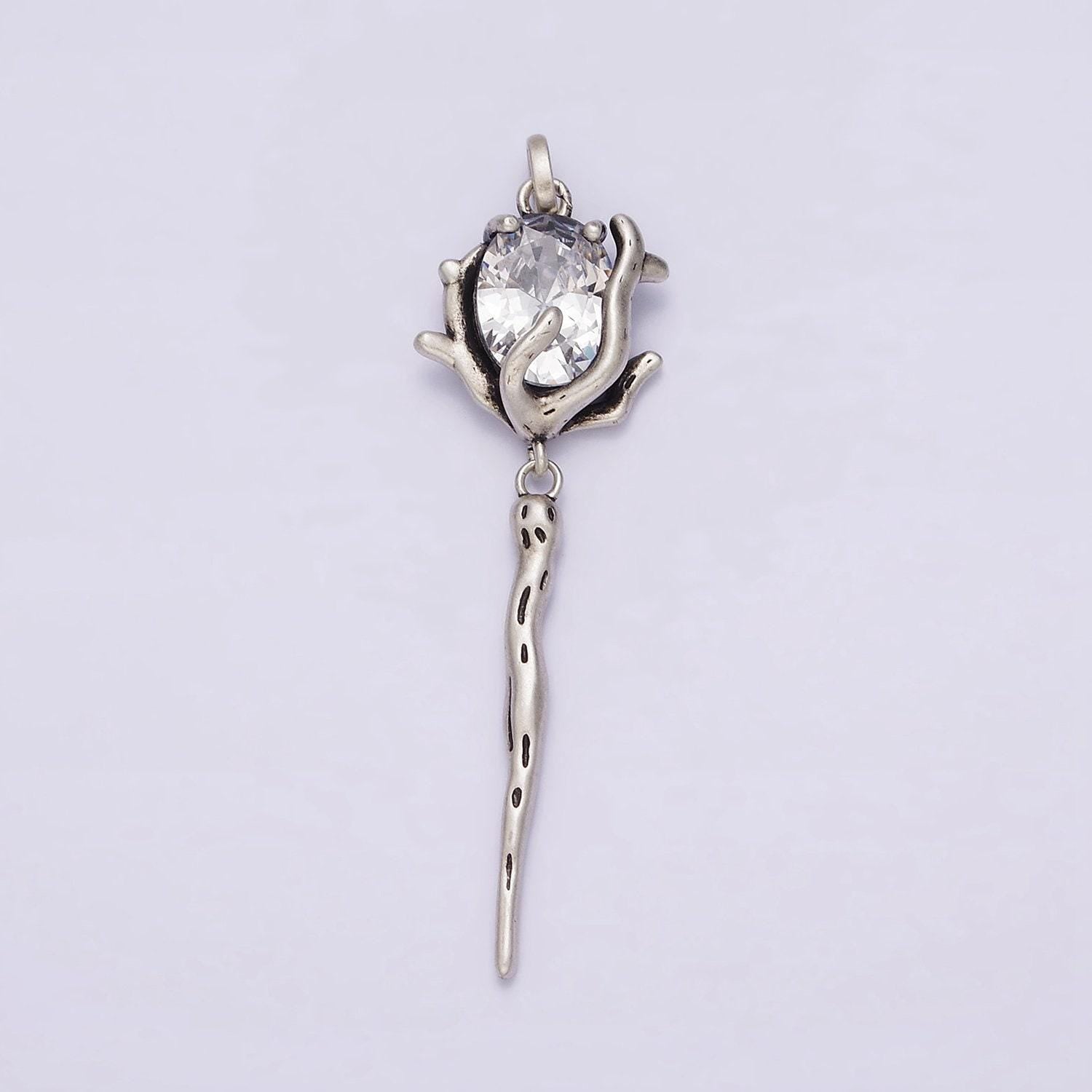 Rose flower cz pendant sterling silver s925 floral charm | sl-327