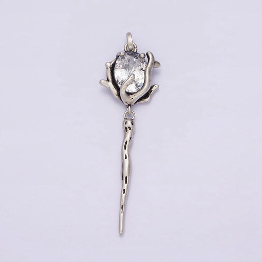 Rose flower cz pendant sterling silver s925 floral charm | sl-327