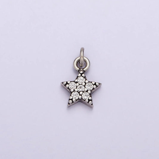 S925 sterling silver clear micro paved cz celestial star charm | sl-322