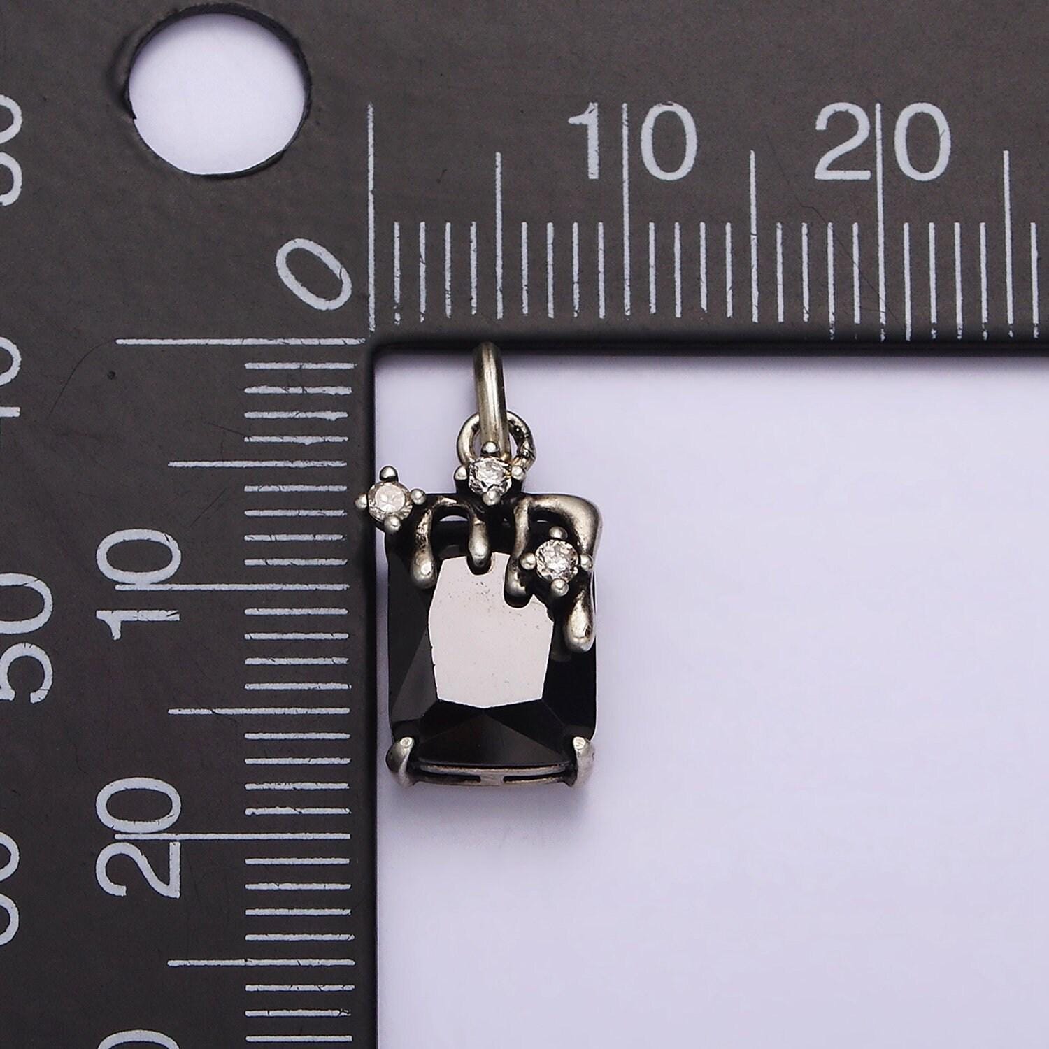 Sterling silver s925 black baguette cz molten drip charm | sl-324