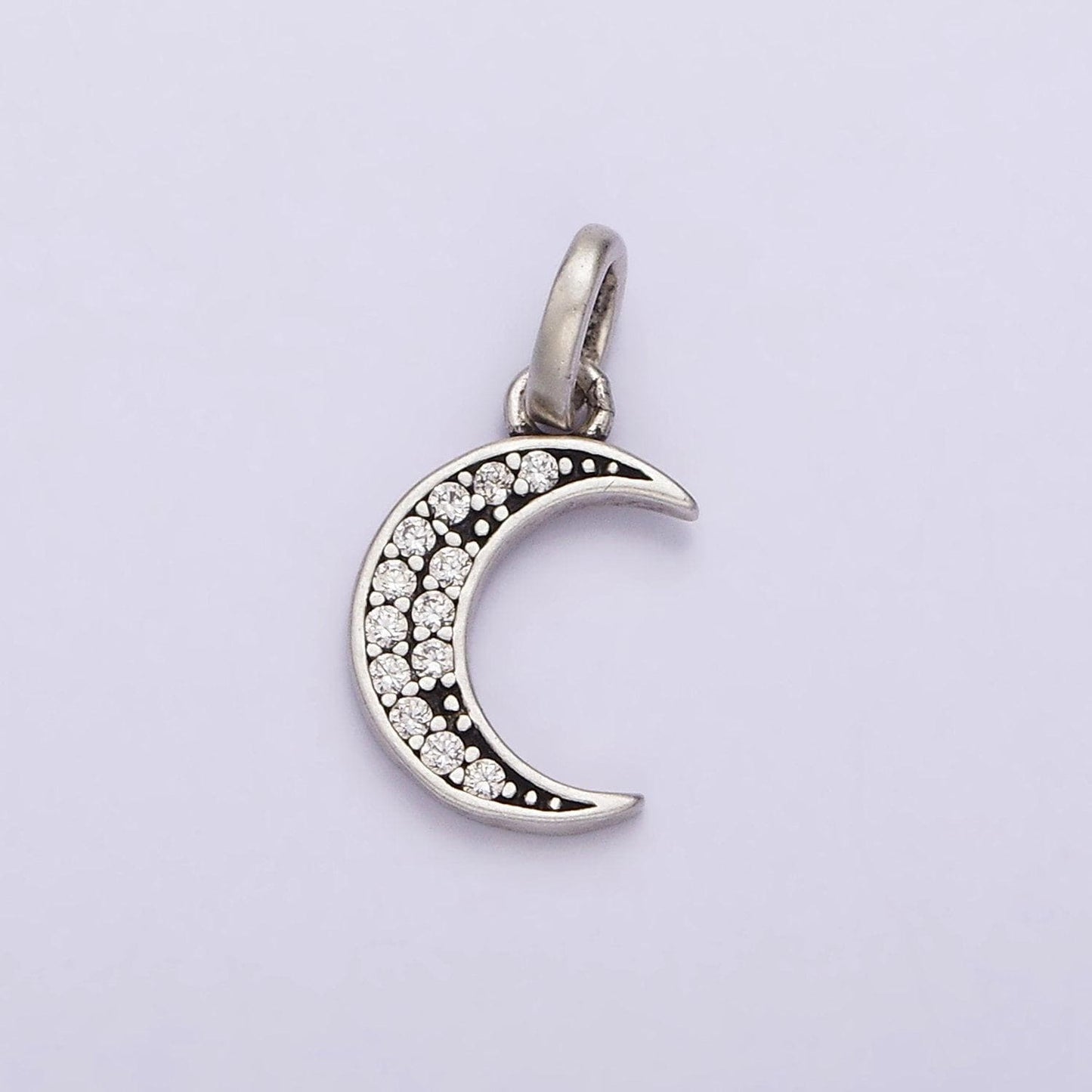Mini moon charm small cz crescent moon celestial pendant sterling silver s925 | sl-314
