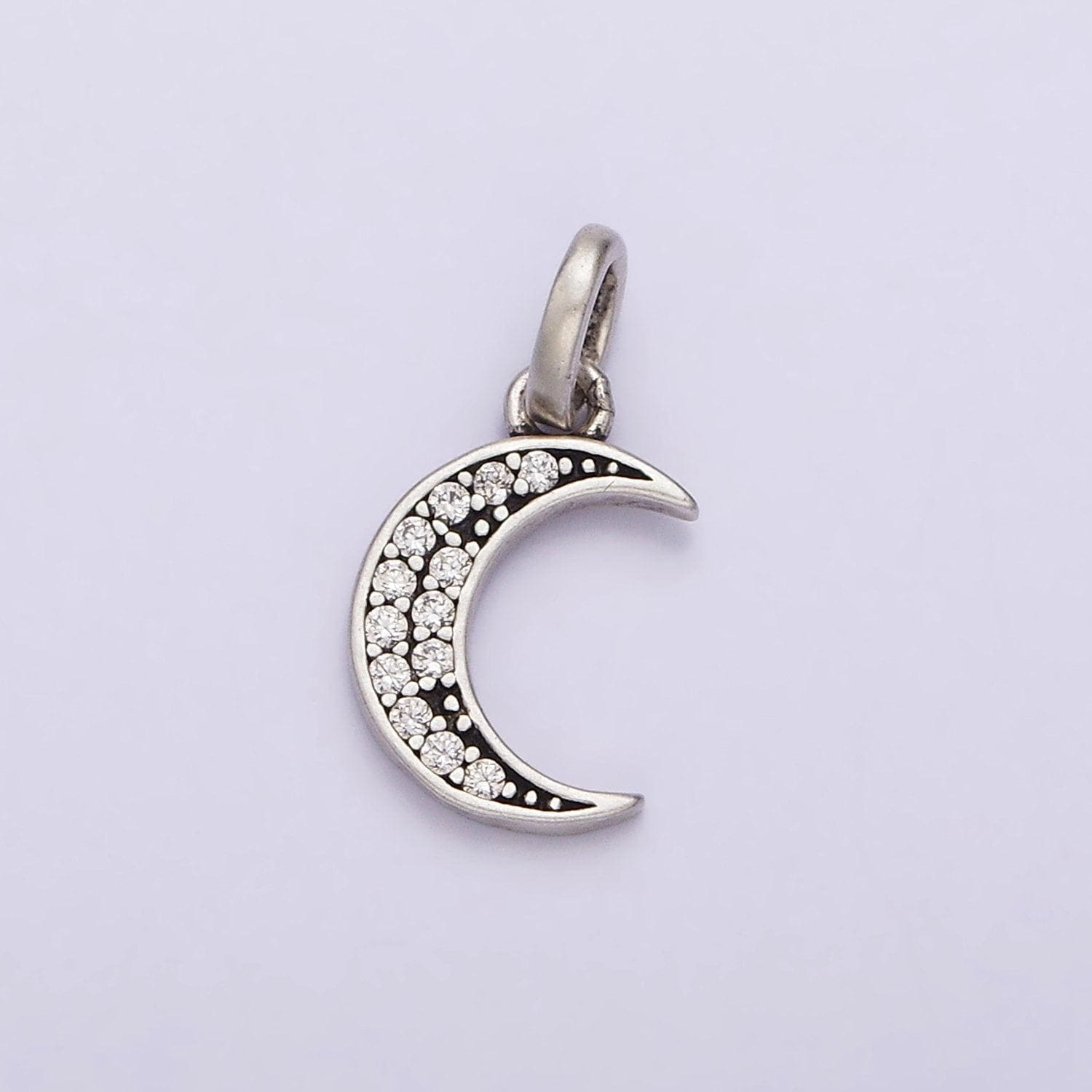 Mini moon charm small cz crescent moon celestial pendant sterling silver s925 | sl-314