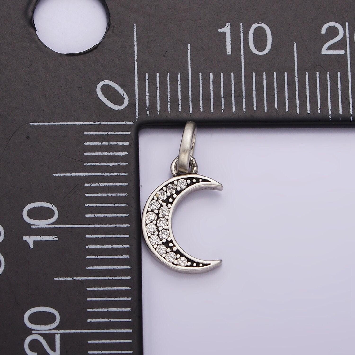 Mini moon charm small cz crescent moon celestial pendant sterling silver s925 | sl-314
