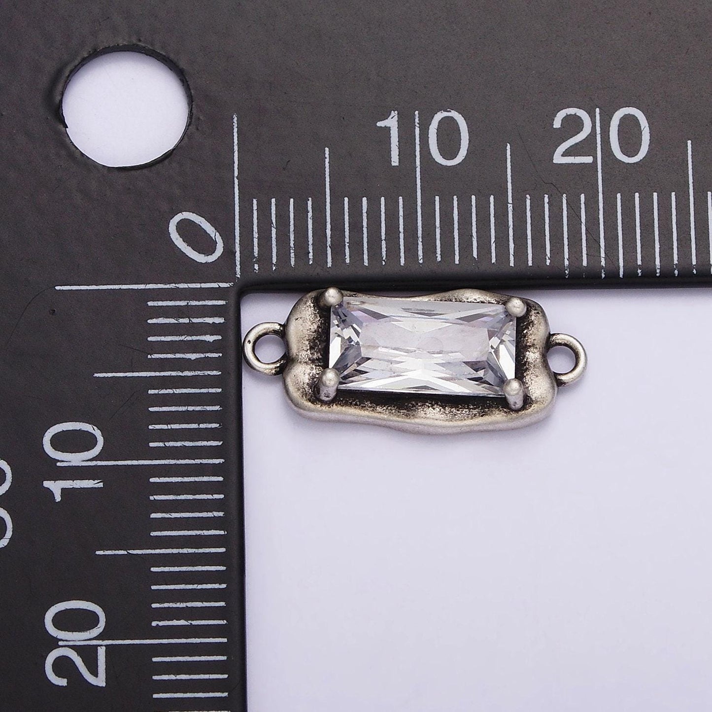 Sterling silver s925 clear cz baguette abstract molten silver connector | sl-304