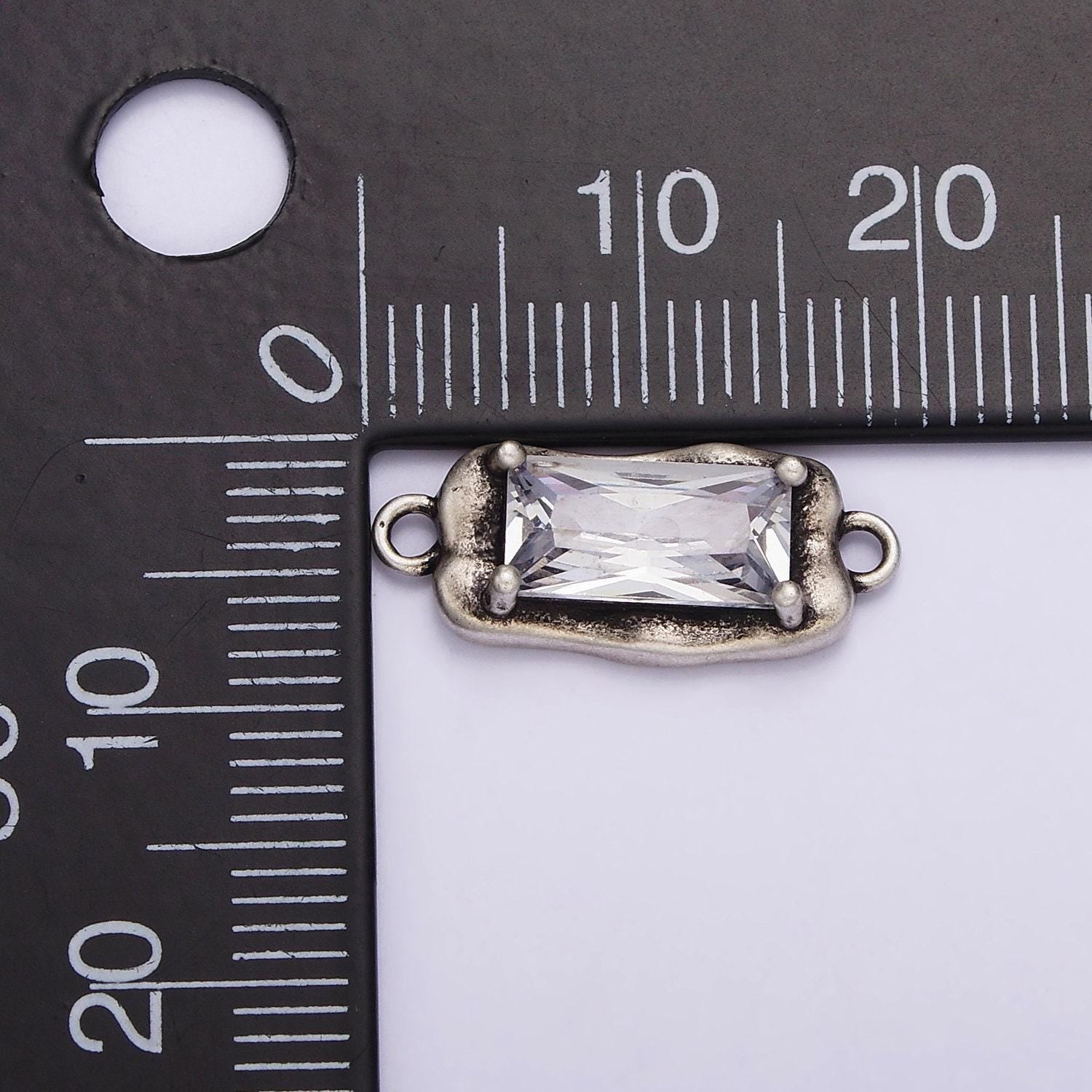 Sterling silver s925 clear cz baguette abstract molten silver connector | sl-304