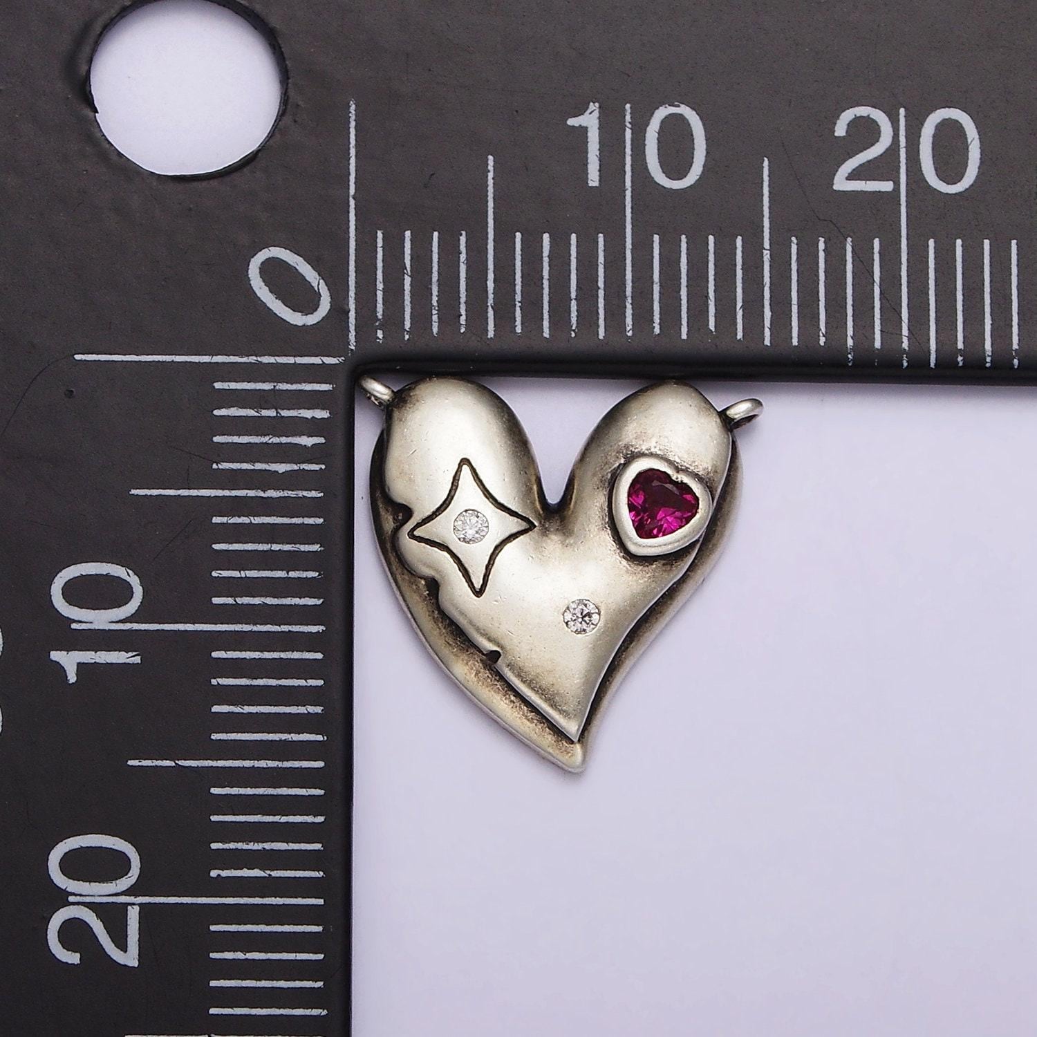 S925 sterling silver fuchsia cz celestial star heart connector | sl-301