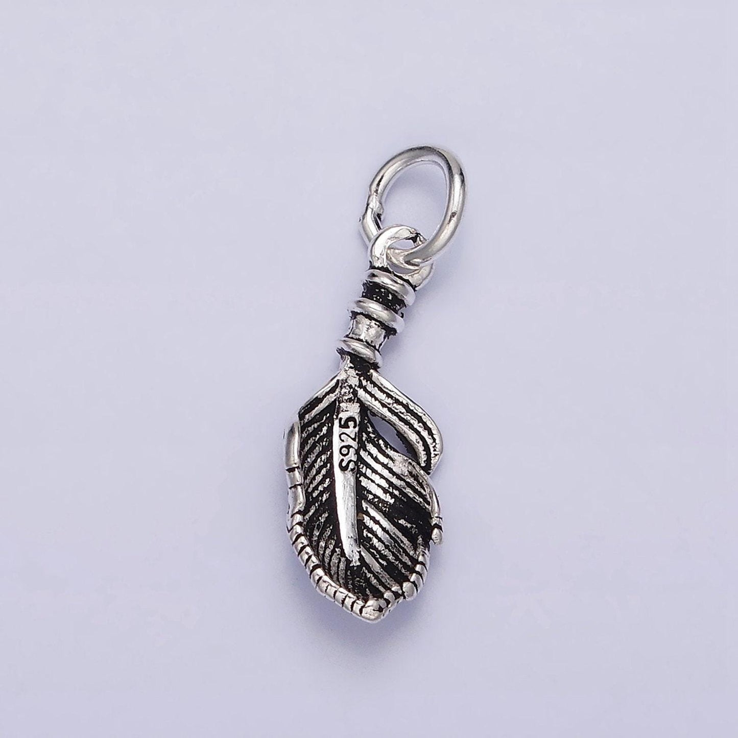 Sterling silver s925 curved line-textured natural long palm leaf charm feather charm | sl-286