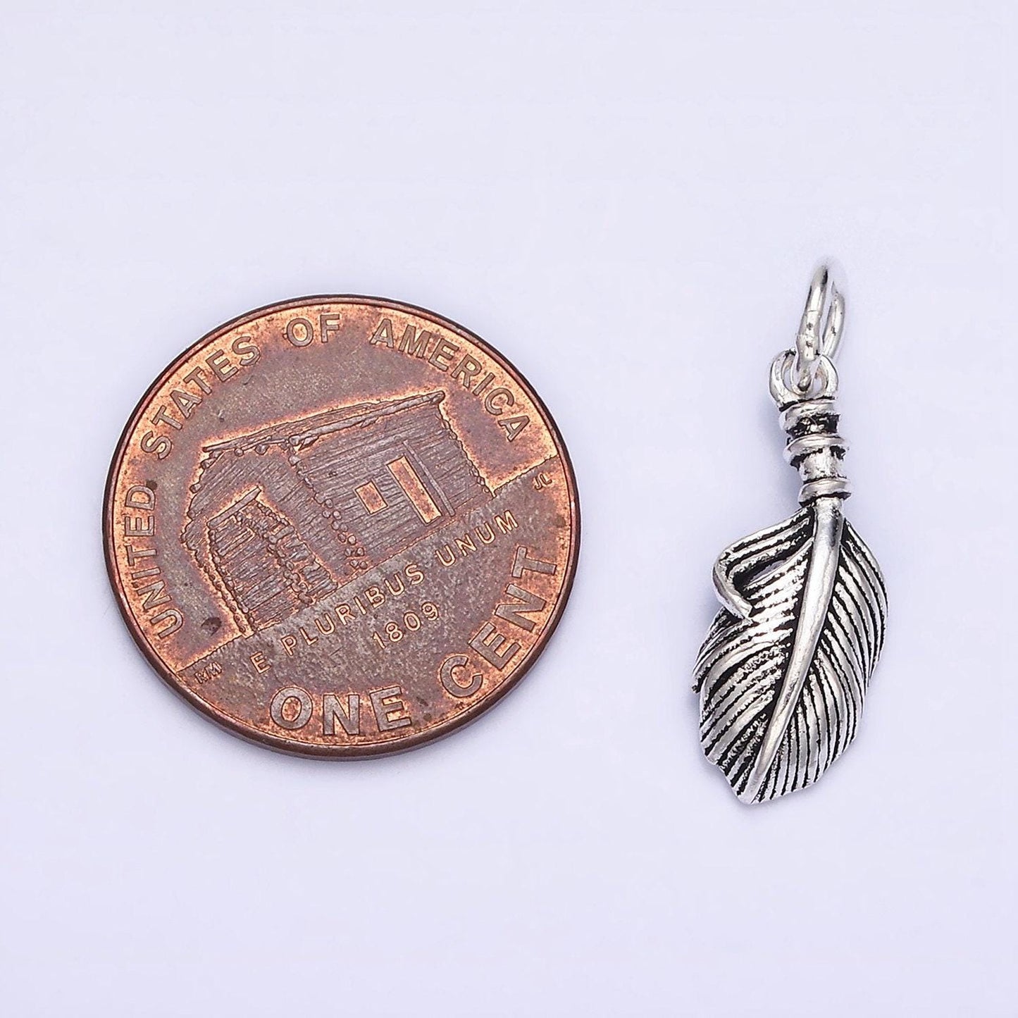 Sterling silver s925 curved line-textured natural long palm leaf charm feather charm | sl-286