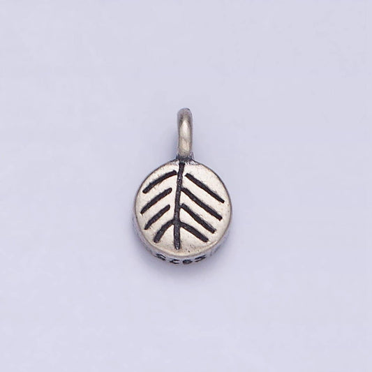 Sterling silver s925 mini lined leaf nature plant oval charm | sl-284