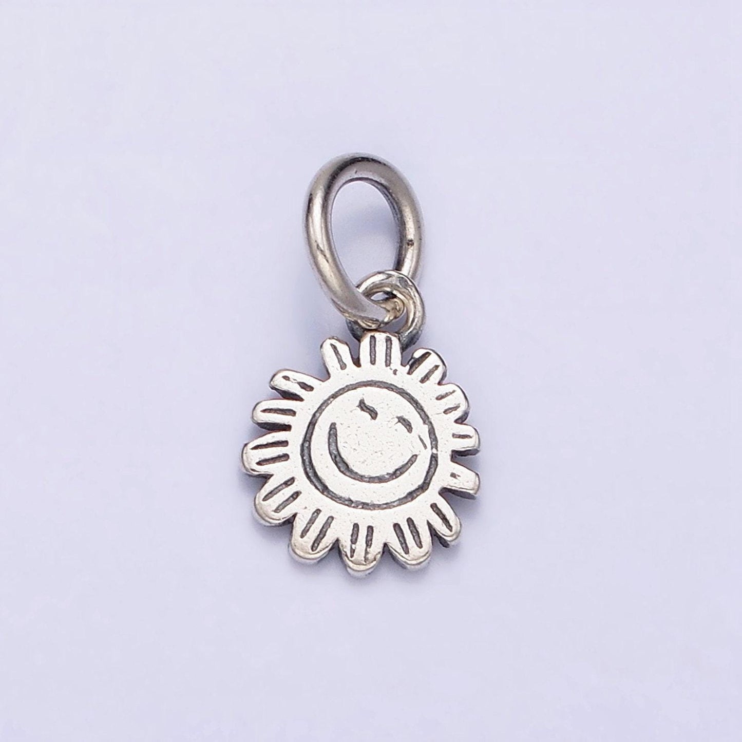 Sterling silver s925 round happy face celestial sun flower charm | sl-275