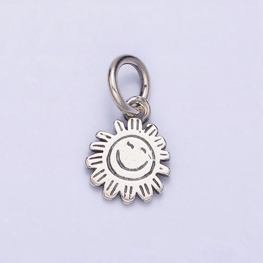 Sterling silver s925 round happy face celestial sun flower charm | sl-275