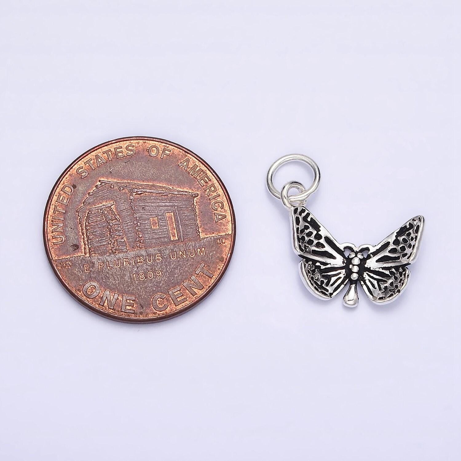Sterling silver s925 dotted butterfly mariposa wings insect charm | sl-273