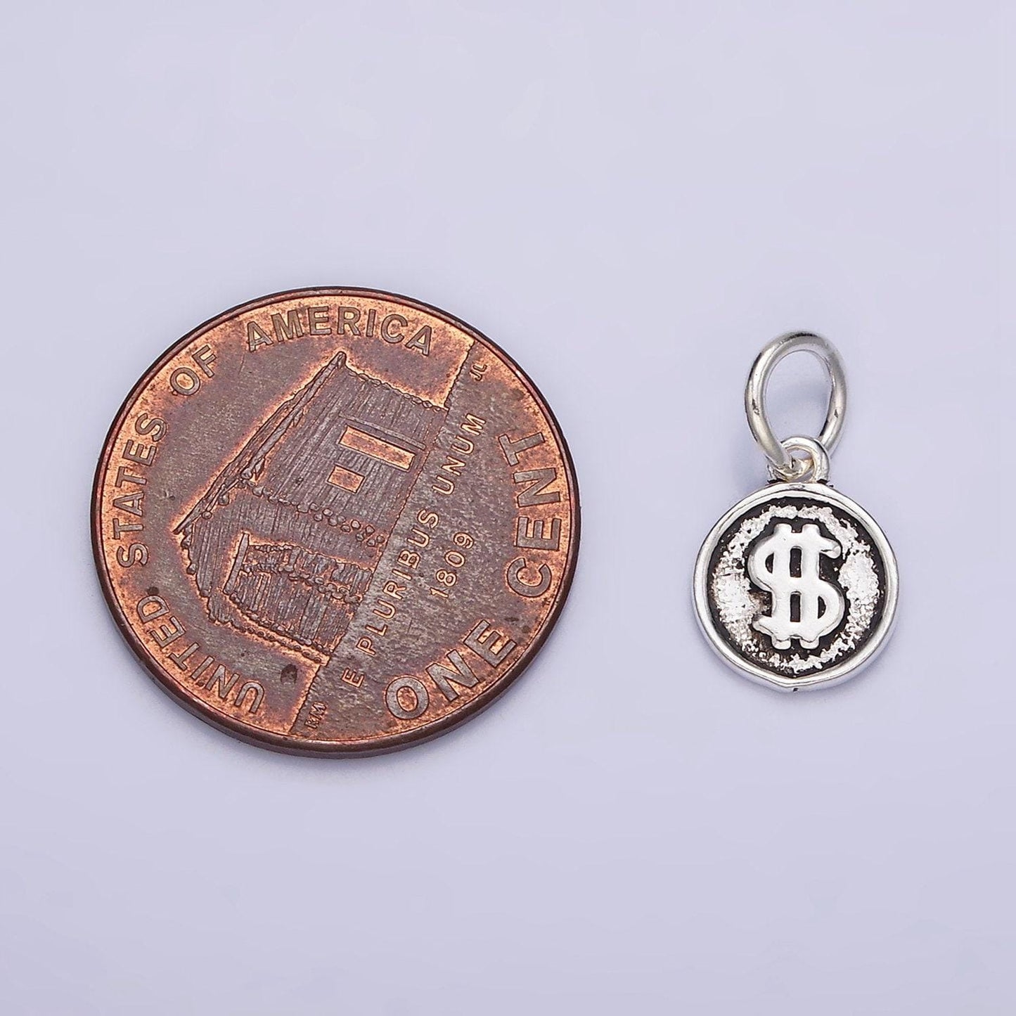 Sterling silver s925 dollar money currency symbol mini round charm | sl-270