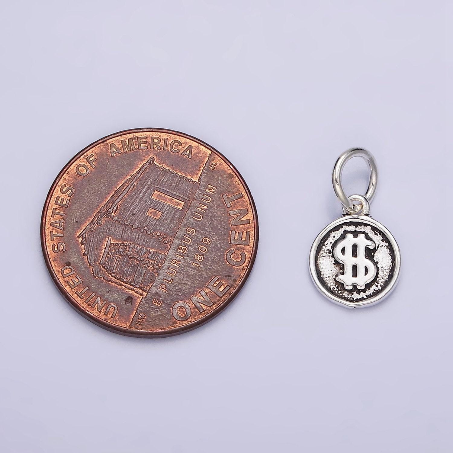 Sterling silver s925 dollar money currency symbol mini round charm | sl-270