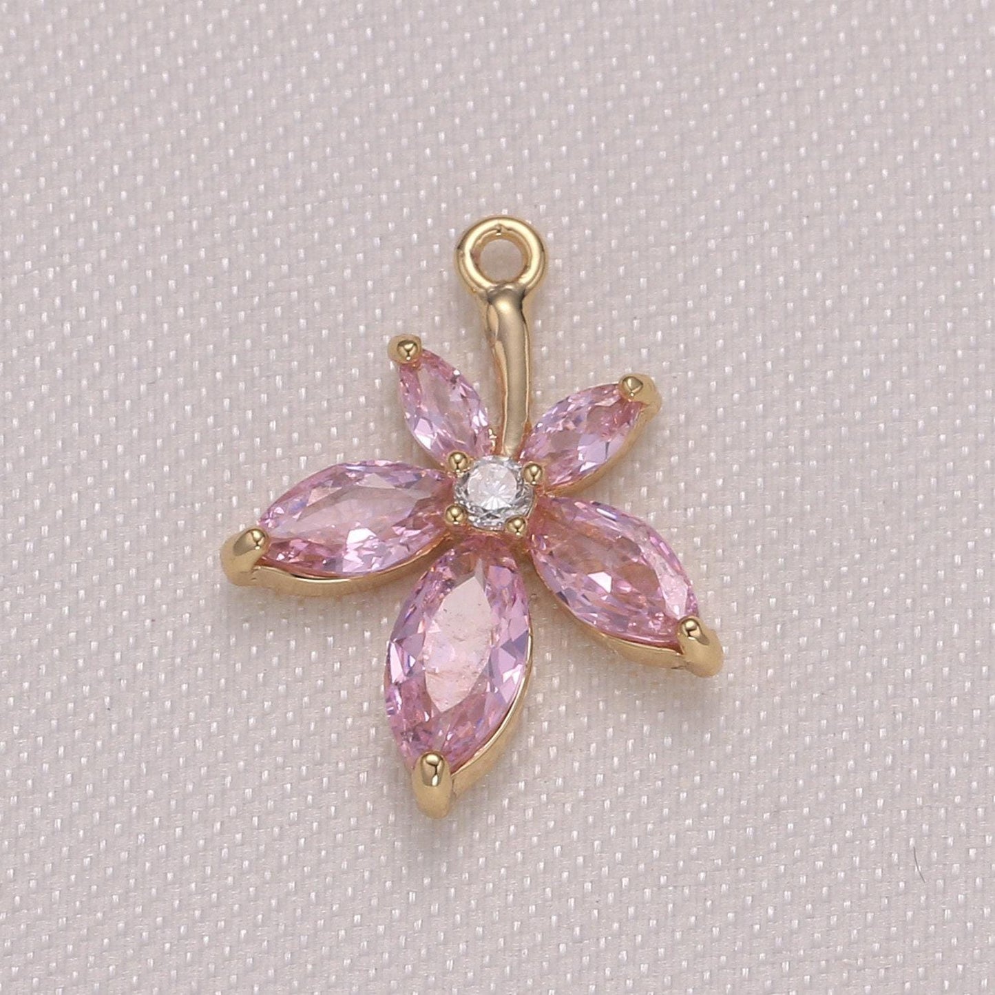 14x17mm tiny flower charm pendant, daisy petal charm necklace bracelet earring charms, floral lover pink purple yellow gold micro pave -950