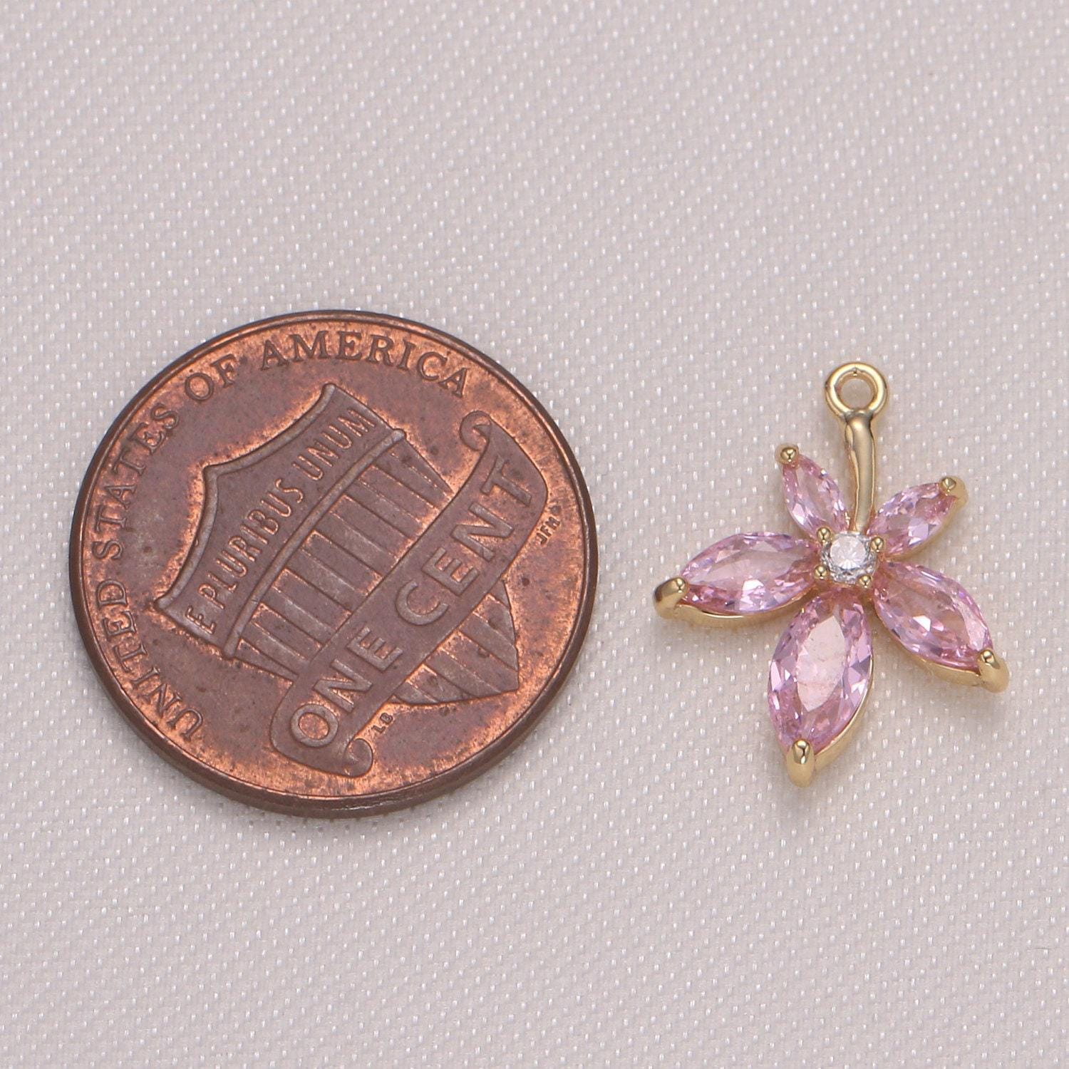 14x17mm tiny flower charm pendant, daisy petal charm necklace bracelet earring charms, floral lover pink purple yellow gold micro pave -950