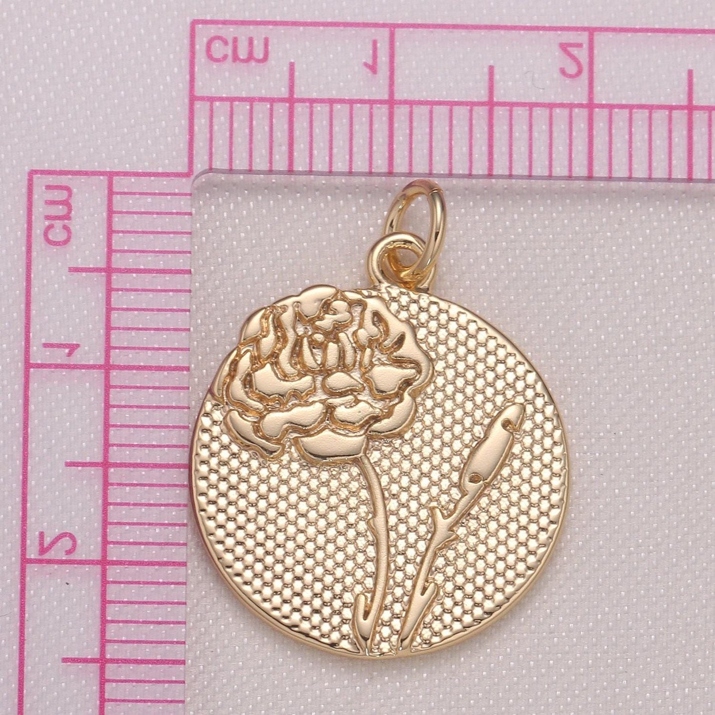 Rose flower charm- gold plated over brass dainty floral medallion charm coin disc round pendant for minimalist jewelry supply gp941