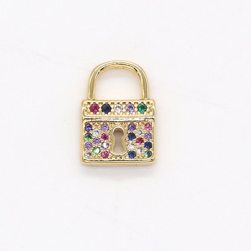 Mini multi color cz lock charms, micro pave gold padlock charms, key hole lock pendant, padlock necklace bracelet earring charm, 793