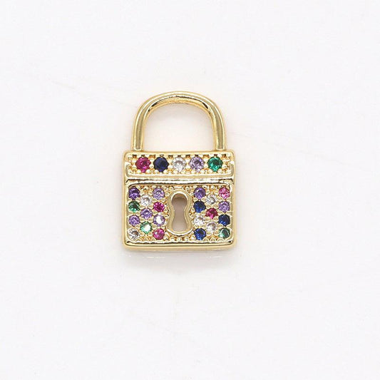 Mini multi color cz lock charms, micro pave gold padlock charms, key hole lock pendant, padlock necklace bracelet earring charm, 793