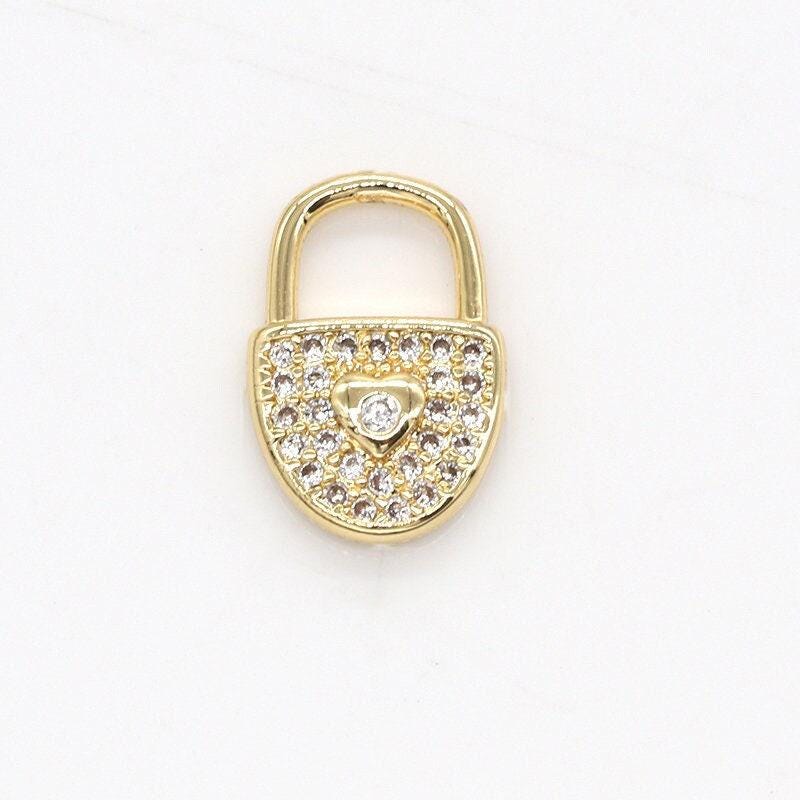 Love gold padlock charm gold cz micro pave charm pendant heart lock charm necklace for statement necklace component-789