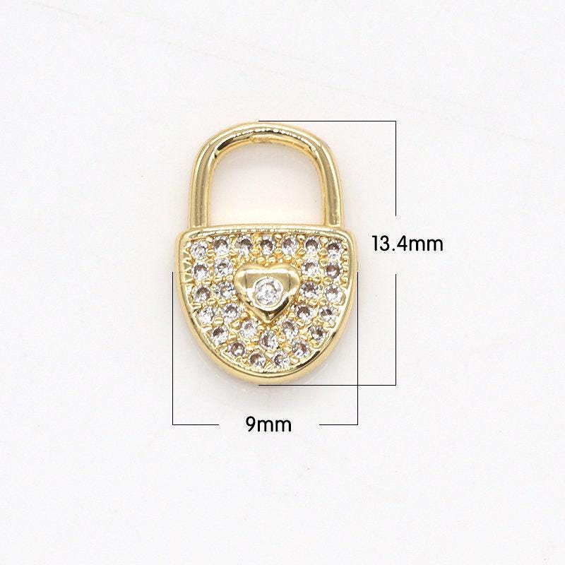 Love gold padlock charm gold cz micro pave charm pendant heart lock charm necklace for statement necklace component-789