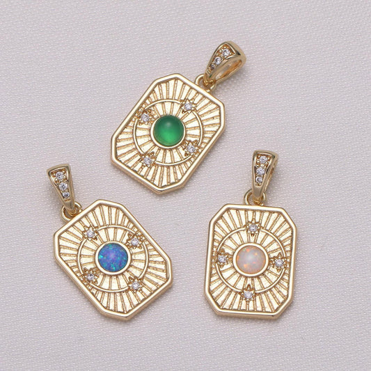 Sunburst octagon gold tag opal gold rectangle size 25x13mm pendant square charm for necklace orbit celestial universe inspired
