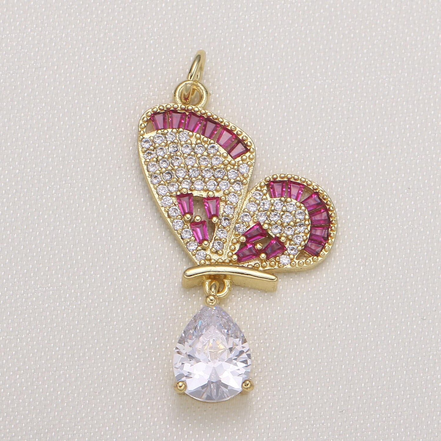 Tiny cz heart charm butterfly cubic love pendant pear cut zirconia gold plated for earring bracelet necklace component -590