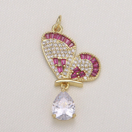 Tiny cz heart charm butterfly cubic love pendant pear cut zirconia gold plated for earring bracelet necklace component -590