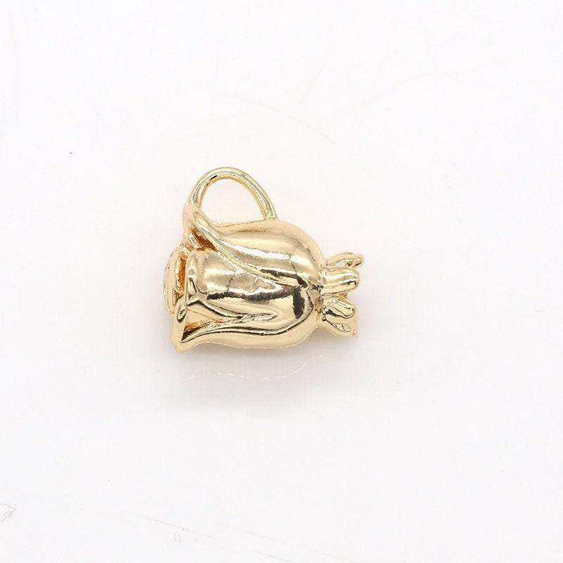 Dainty gold rose charm flower decorative rectangle frame shape pendant floral charm for necklace bracelet component -538