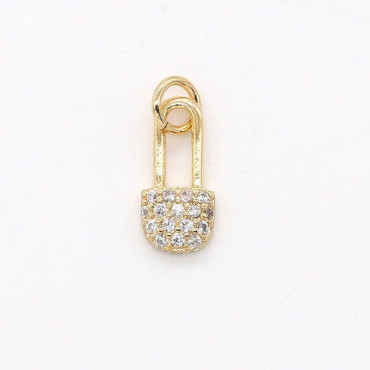 Tiny safety pin charm in gold overlay for bracelet earring necklace charm-509