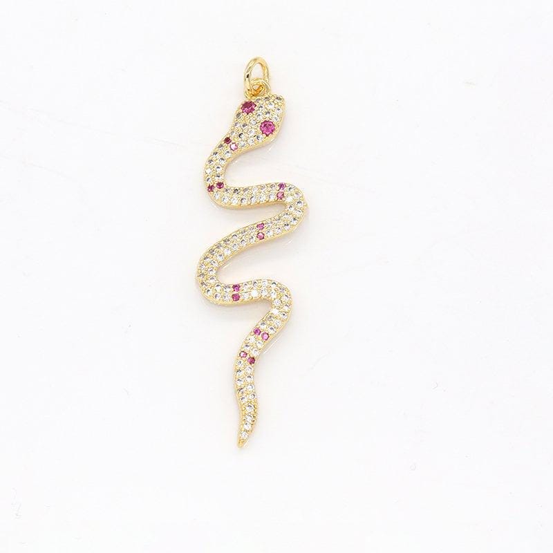 Pink cz gold snake charm, micro pave snake pendant charm for serpent animal jewelry dangle charm -498