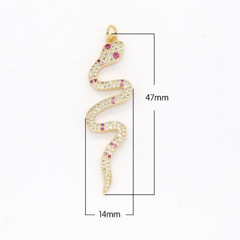 Pink cz gold snake charm, micro pave snake pendant charm for serpent animal jewelry dangle charm -498