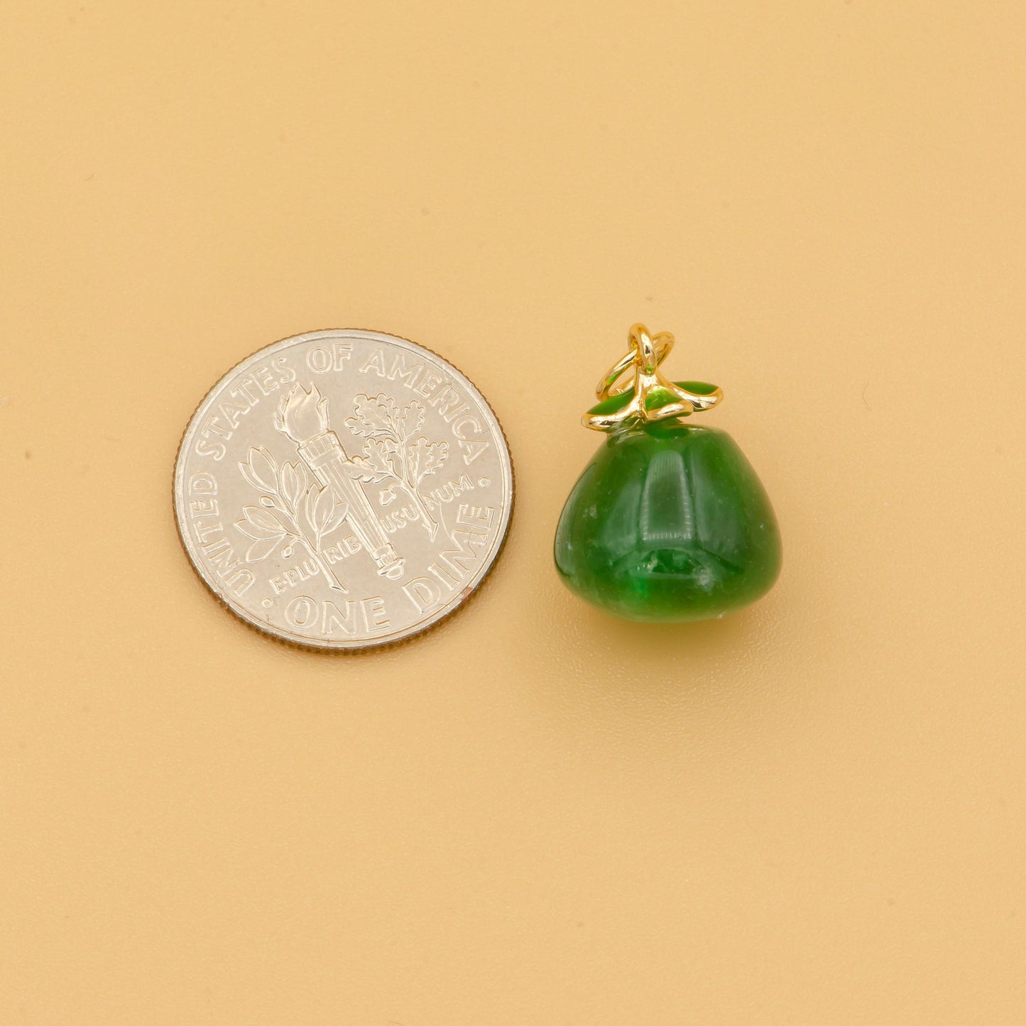 1pc green agate stone charm, natural stone fruit pendant charm, dainty charm,pear tomato pendant, gold color, 481