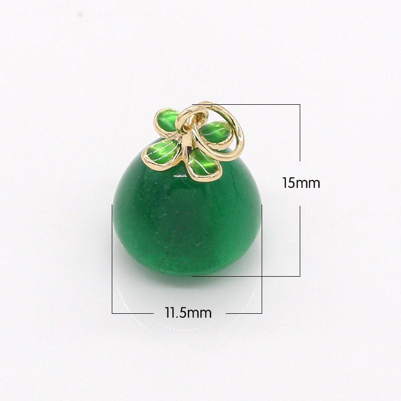 1pc green agate stone charm, natural stone fruit pendant charm, dainty charm,pear tomato pendant, gold color, 481
