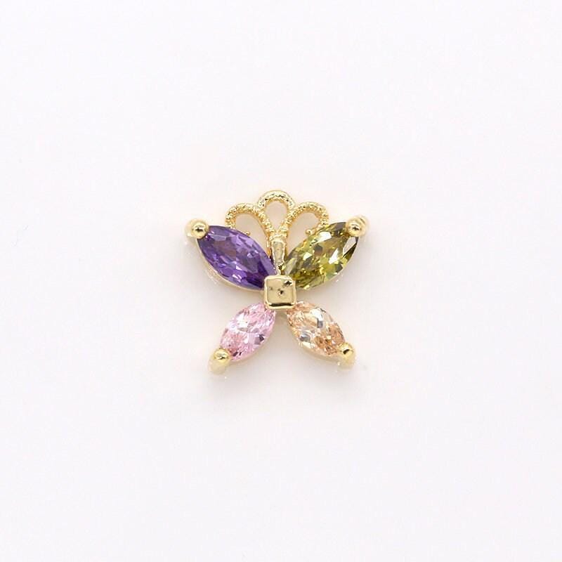 Colorful tiny gold butterfly charm, small mariposa pendant charm monarch charm animal jewelry for bracelet necklace component -425